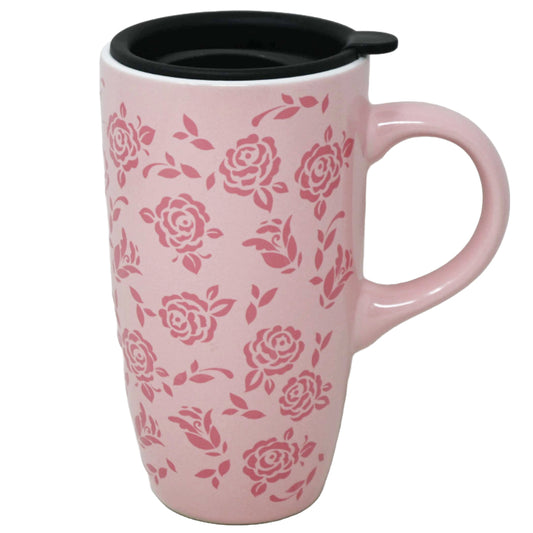 22oz PINK FLORAL LIDDED MUG C/P 16