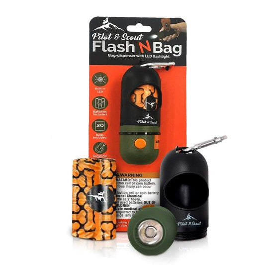 PET FLASH-N-BAG DISPENSER W/20 ORANGE POO BAGS C/P 12