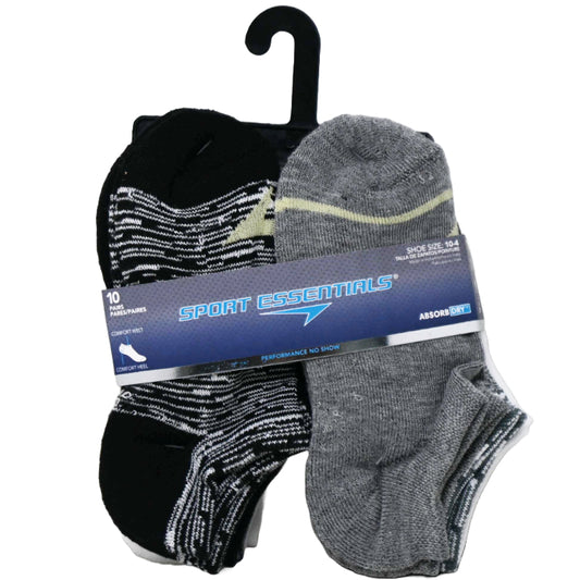 10pk BLK SPORT ESSENTIALS COLORBLOCK HC NS SOCKS SIZE 6-8 C/P 60
