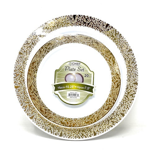 Chef Delicious PLATE SET 20PC WHITE GOLD W/LACE C/P 12