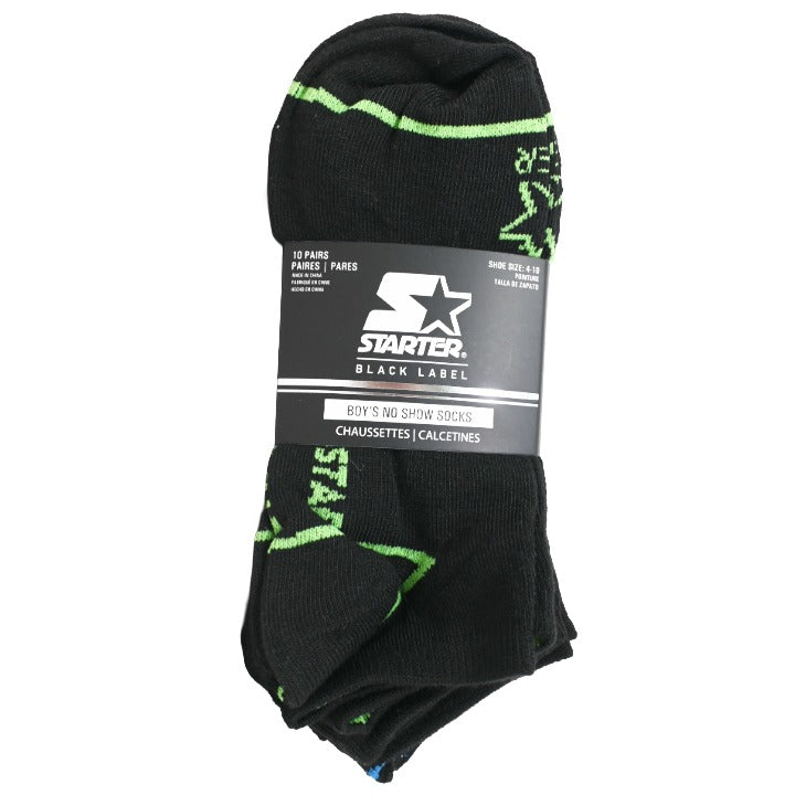 10pk Boys 9-11 Blk No Show Socks C/P 60 STARTER
