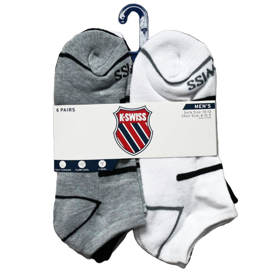 6pk K-SWISS MEN HF CUSH LOW CUT SOCKS C/P 36