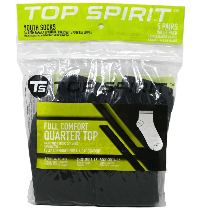 5pk SMALL BLACK FULL CUSHIONED QUARTER SOCKS C/P 30