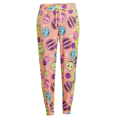 2X LADIES GOOD VIBES PAJAMA SLEEP JOGGER PANTS C/P 12