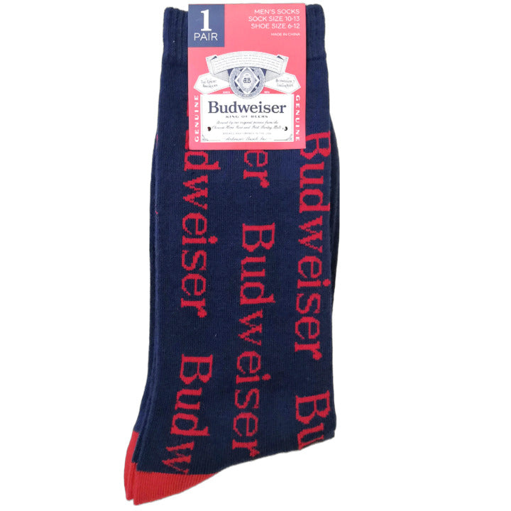 1pr BUDWEISER NAVY/RED MEN CREW SOCKS SIZE 10-13 C/P 60