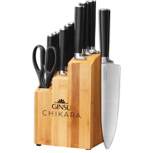 GINSU Chikara 12pc knife set in a Bamboo block C/P 1