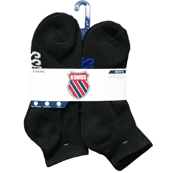 6pk K-SWISS MEN HF CUSH QUARTER SOLID SOCKS C/P 36