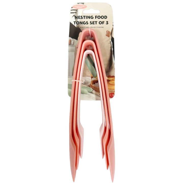 3pc Pink Nesting Food Tongs Set C/P 24