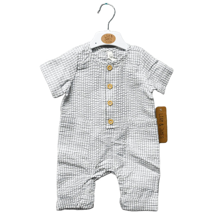 NEWBORN GREY GINGHAM COVERALL C/P 48