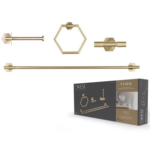 4pc YORK BRUSHED GOLD BATH HARDWARE SET C/P 6