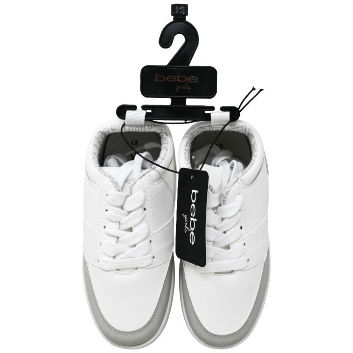 GIRLS WHT/GRY COURT LOW TOP SNEAKER wMULTI PIECING & SMALL CIRCLE EMBOSS BEBE 6-ASST SIZE C/P 12