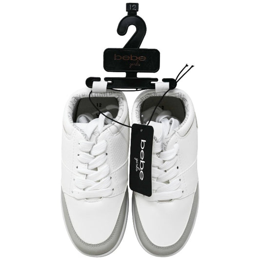 GIRLS WHT/GRY COURT LOW TOP SNEAKER wMULTI PIECING & SMALL CIRCLE EMBOSS BEBE 6-ASST SIZE C/P 12