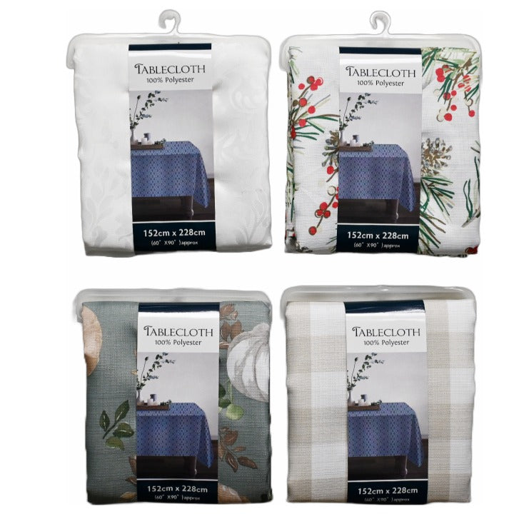 60"x90" ASST PRINTED POLYESTER TABLECLOTH C/P 24