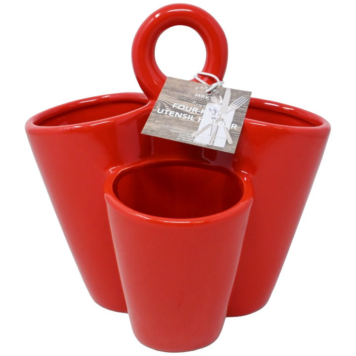 Red 4op Utensil Holder C/P 12 MRKT FINDS