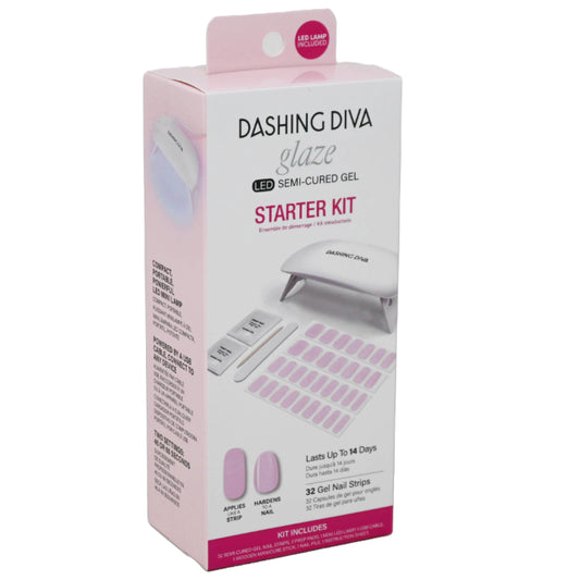 32ct DASHING DIVA GLAZE PINK LED SEMI-CURED GEL NAIL STARTER KIT C/P 24