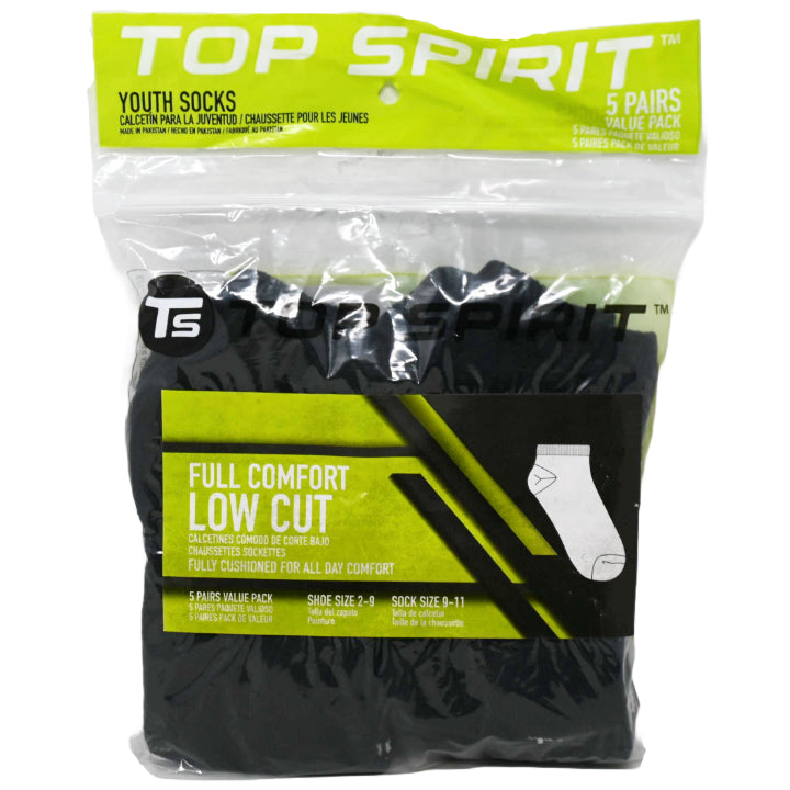 5pk MED. BLACK FULL CUSHIONED LOW CUT SOCKS C/P 30