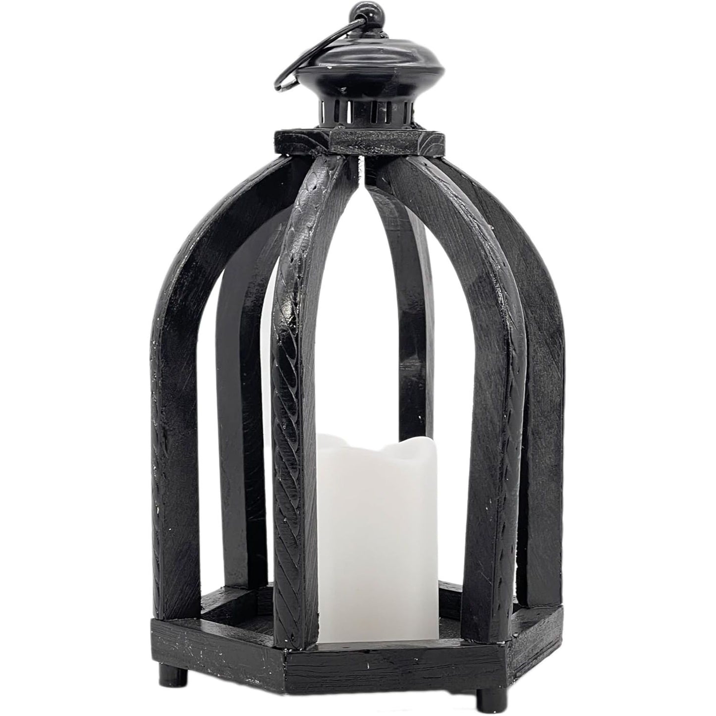 12.4" Rustic Wooden Accented LED Candle Lantern wBlack Wood Frame C/P 4