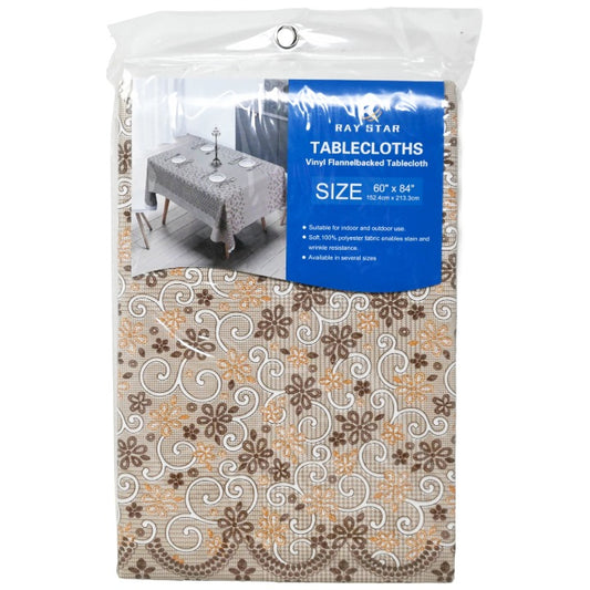 60x84" PRINTED VINYL TABLECLOTH wFLANNEL BACKING C/P 24
