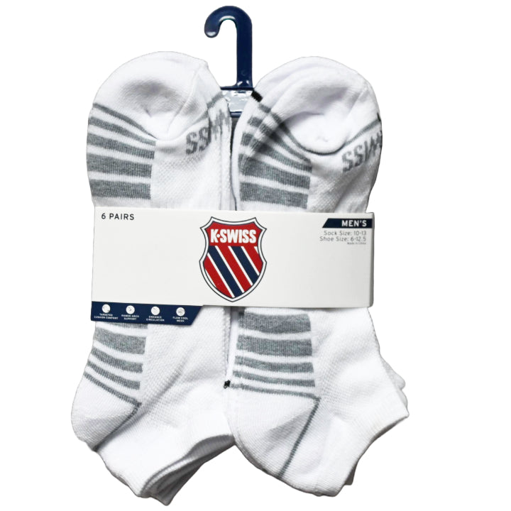 6pk K-SWISS MEN LOW CUT HF CSH MESH SOCKS C/P 36