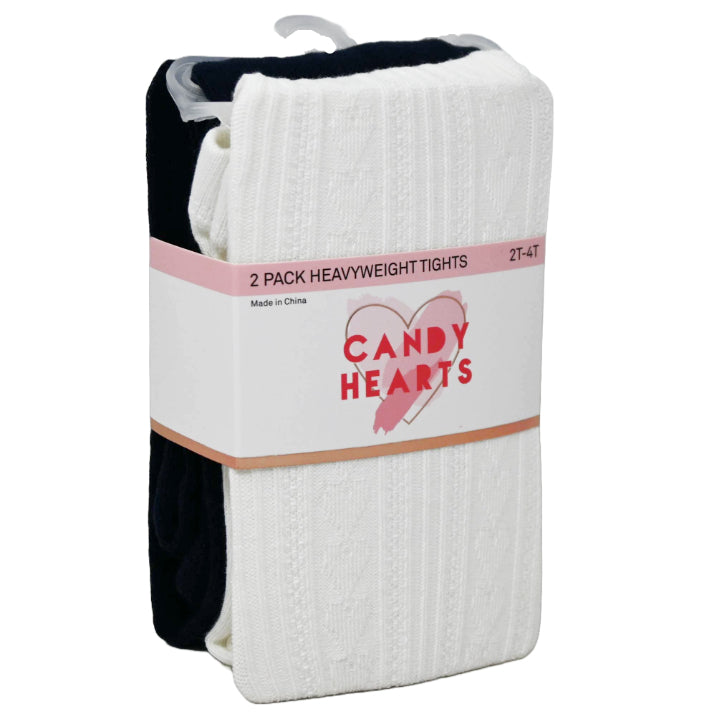 2pk 2T-4T GIRLS HEART CABLE & SOLID HWT FOOTED TIGHTS C/P 24