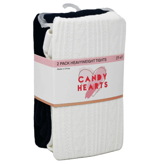 2pk 2T-4T GIRLS HEART CABLE & SOLID HWT FOOTED TIGHTS C/P 24