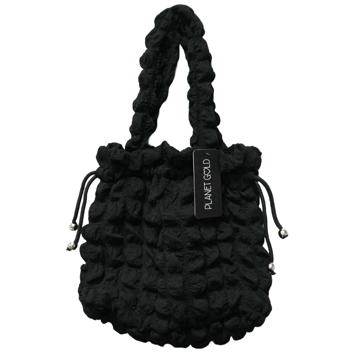 BLACK QUILTED DRAWSTING HANDBAG C/P 12