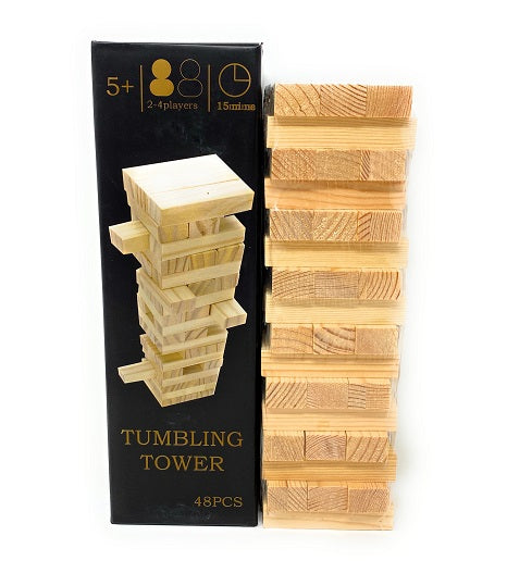 NATURAL WOODEN  TUMBLING TOWER, 48PCS C/P 12