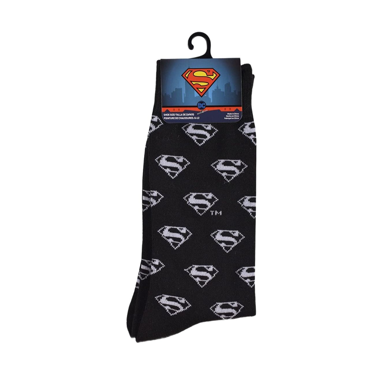 1pk SUPERMAN CLASSIC BLACK SOCKS SIZE 10-13 C/P 60