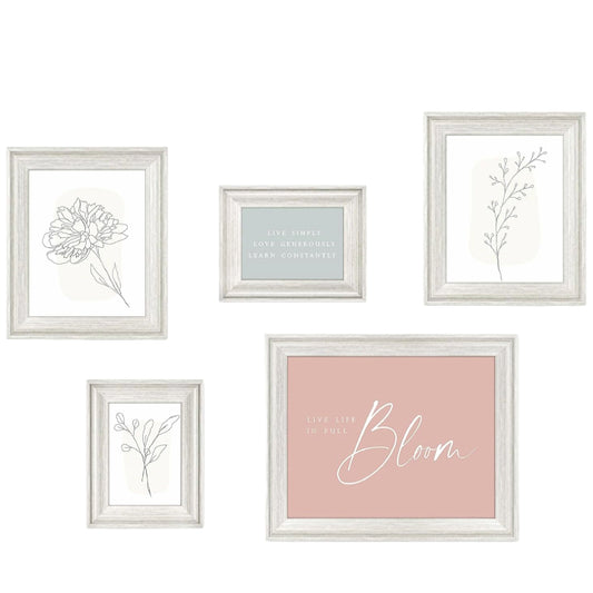 5pc COTTAGE GRAY WOODGRAIN FRAME SET C/P 1