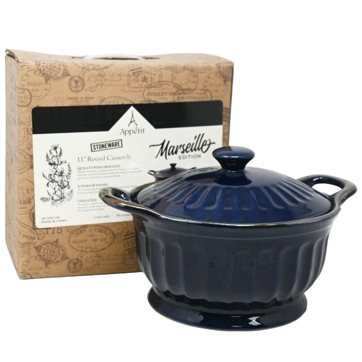 APPETIT 11" Round Ceramic Casserole Dish w/Lid Blue CB C/P6