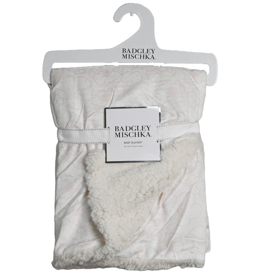 1PK Pink Floral On White Mink & Sherpa Blanket Badgley Mischka C/P 48