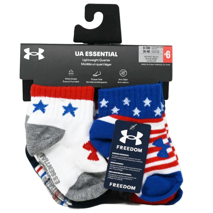 6pk 6-12m BOYS STARS & STRIPES  ESSENTIALS QTR SOCKS C/P 60