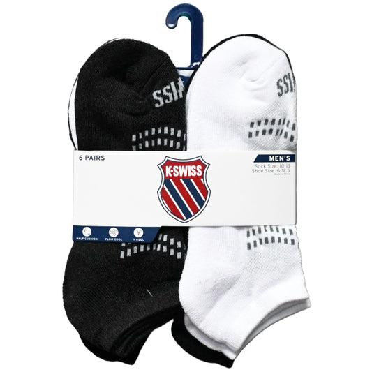 6pk K-SWISS MEN HD CSH LOW CUT MESH SOCKS C/P 36