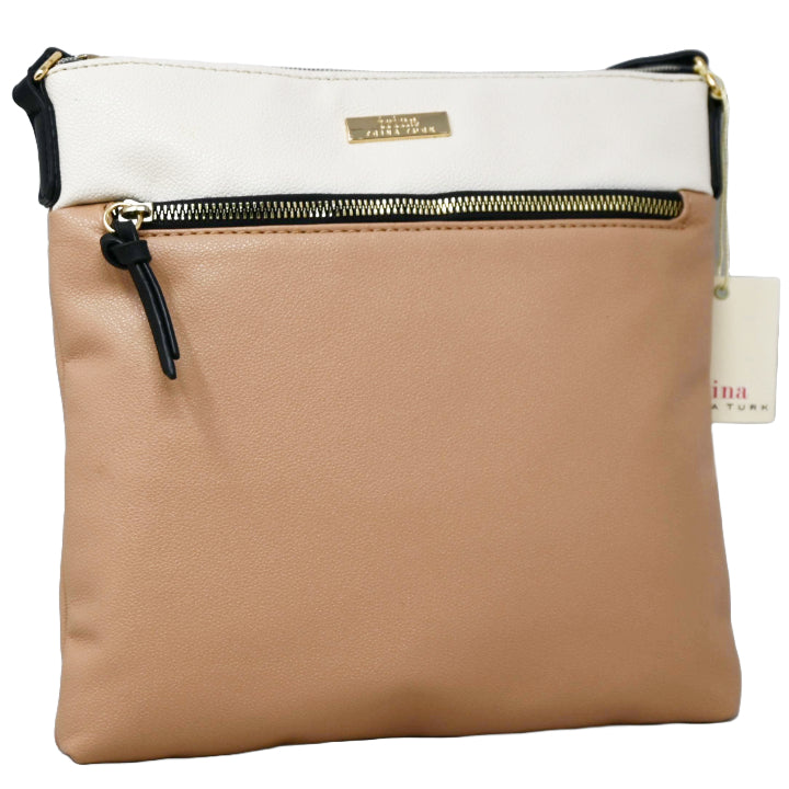 *OUTSIDE CA* 2-TONE TAN/WHITE PEBBLE CROSSBODY TRINA TURK C/P 20