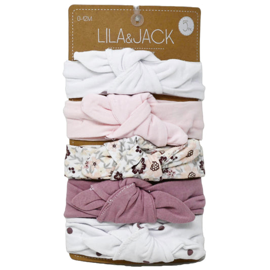 5pc Headbands Set-White Mauve Floral Pink Polka Dots C/P 48