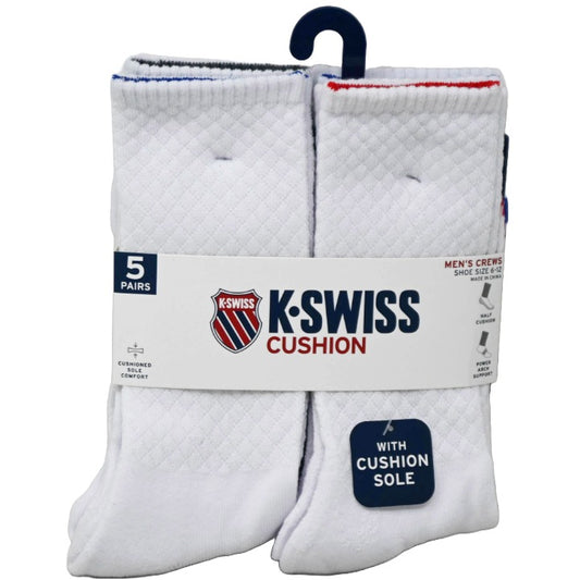 5PK 10-13 MENS HF CSH CREW ARCH SUPPORT AND D CUFF SOCKS K-SWISS C/P 36