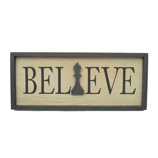 24"x10" BELIEVE CHESS-BLACK APPLIQUE PRINT FRAMED MDF WALL SIGN C/P 4