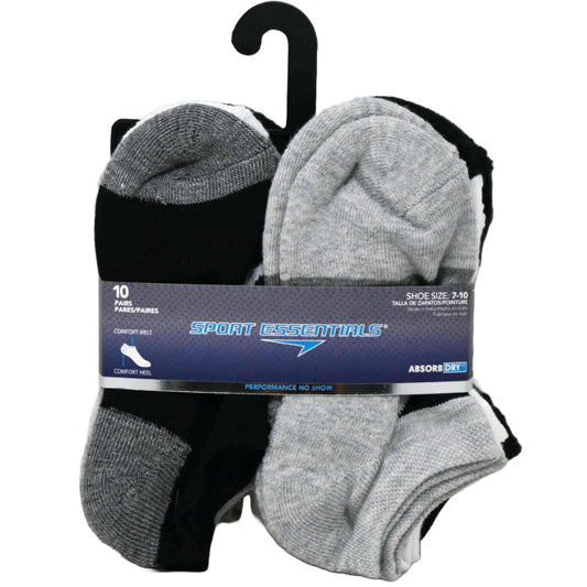 10pk KIDS SPORT ESSENTIALS DBL LOGO HC NS SOCKS SIZE 4-6 C/P 60