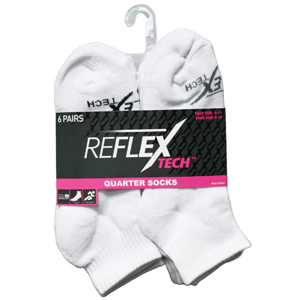 6pk LADIES WHITE CUSHIONED QUARTER SOCKS SIZE 9-11 C/P 36