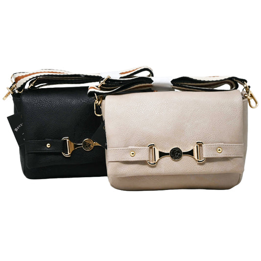 BHPC FASHION HANDBAG W/FLAP OVER 2-ASST BLK & TAUPE C/P 24