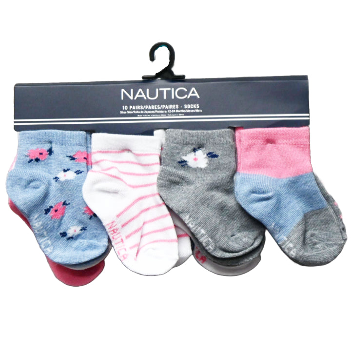 10pk GIRLS NAUTICA FLORAL QTR SOCKS C/P 60