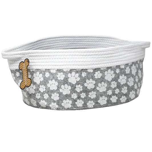 Small Felt/Rope Pet Bin 16"x12"xH7" lGY paw print C/P 20