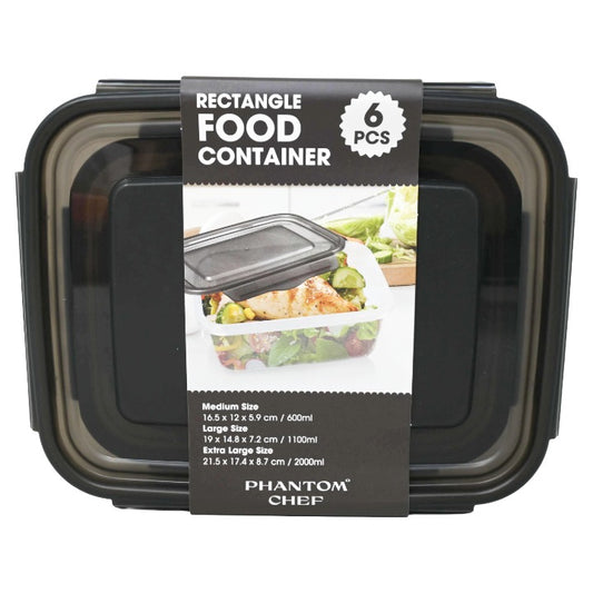 6pc Black Rect. Food Container Set (Diamond Patterned) 3-Asst Size C/P 12