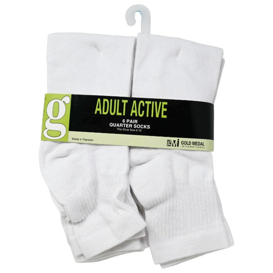 Mens White 6pk Adult L Non Cushion Quarter Socks C/P 30