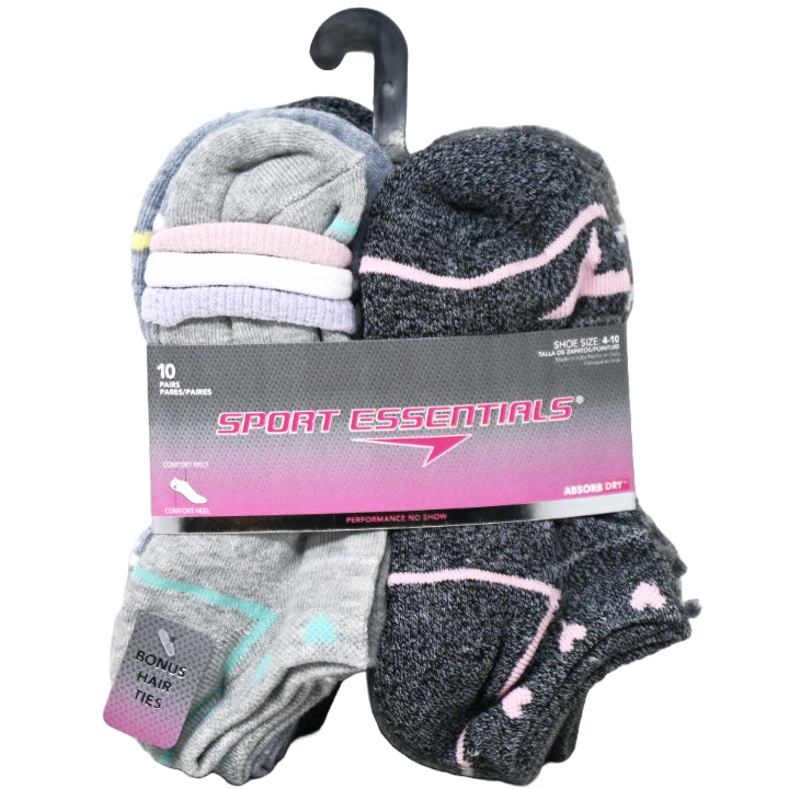 10pk GIRLS SP HEART HC NS SOCKS W/BONUS SIZE 9-11 C/P 60