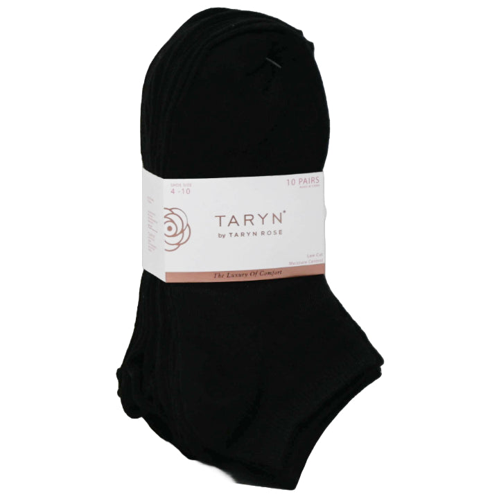10pk LADIES BLACK LOW CUT SOCKS SIZE 4-10 TARYN ROSE C/P 48