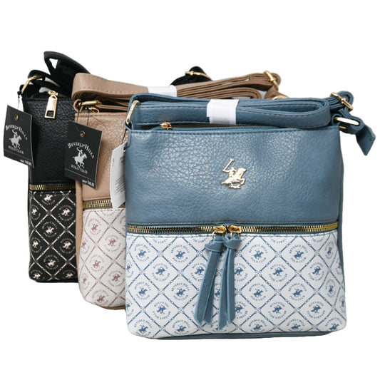 BHPC CROSSBODY HANDBAG W/TOP ZIPPER 3-ASST BLK-BLUE-TAUPE C/P 12
