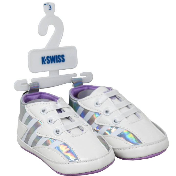 K-SWISS WHITE INFANT GIRLS SNEAKERS W/METALLIC DETAILS 4-ASST SIZEE C/P 18