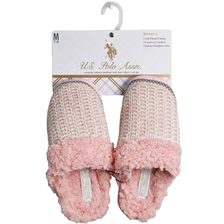 U.S. POLO ASSN. PINK LADIES SLIPPERS W/FUR SIZE S-XL C/P 24