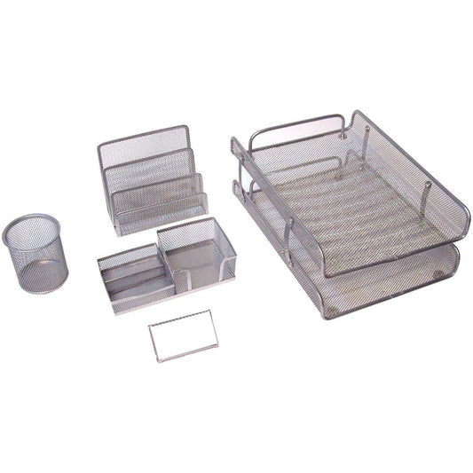 5pc SILVER METAL MESH STATIONERY SET C/P 6